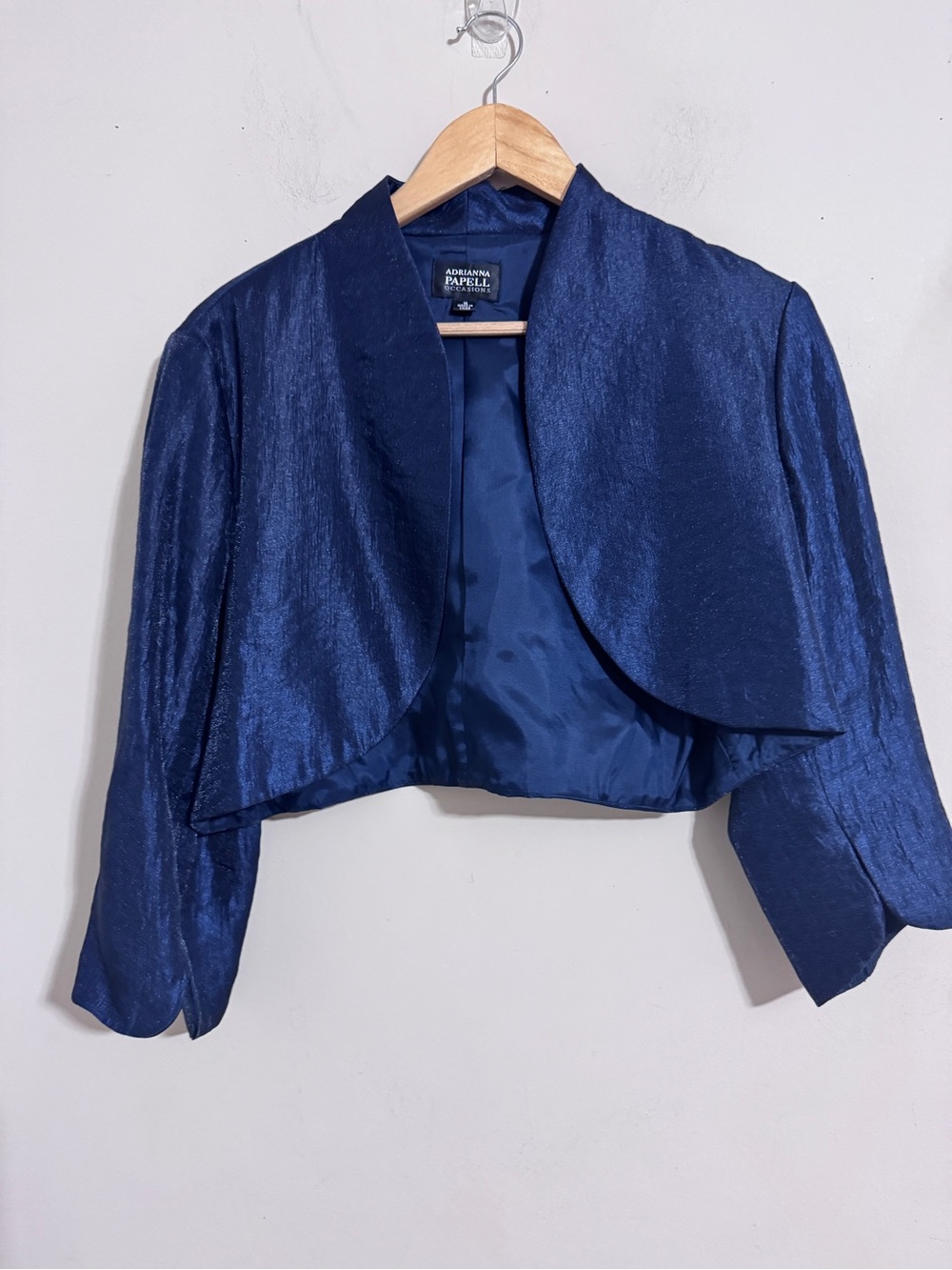 Adrianna Papell Blue Shimmer Topper Jacket 3/4 Sleeves size 16 Cocktail Events
